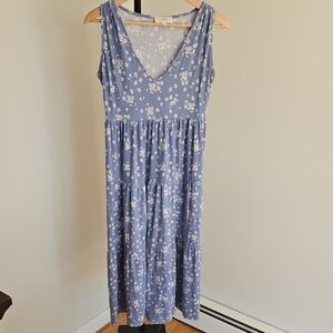 Sleeveless Blue Floral V-Neck Maxi Dress